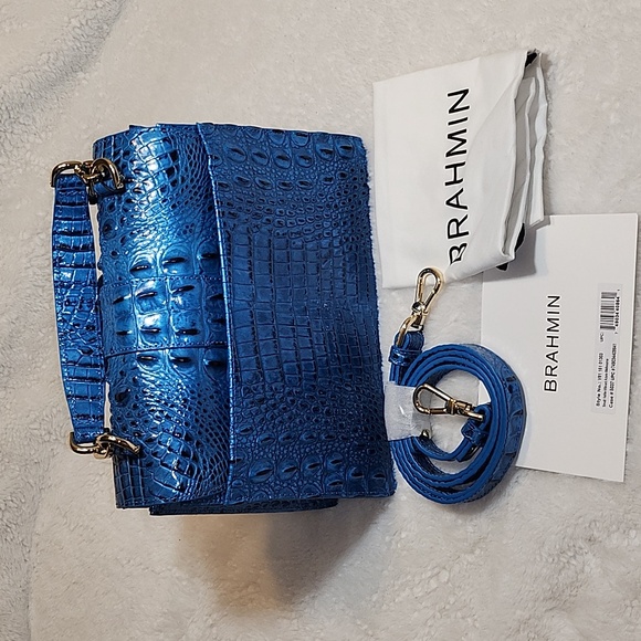NWT Brahmin Small Hallie Sachels Vibrant Azure Melborne Genuine Leather Mob Wife - Picture 4 of 14